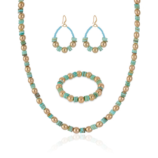 Handmade Gold Beaded Jewelry Sets for Women-Necklace Bracelet Earrings - Babijoux