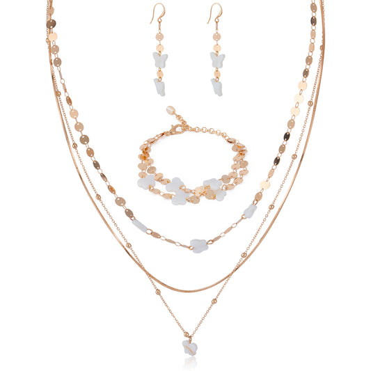 Handmade Jewelry Sets-White Butterfly Beads Necklace Bracelet Earrings - Babijoux