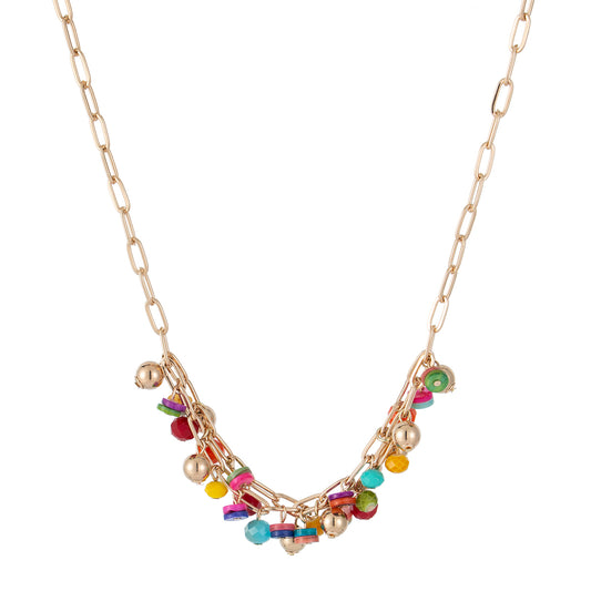 14K Gold Plated Paperclip Chain Beaded Necklace - Babijoux